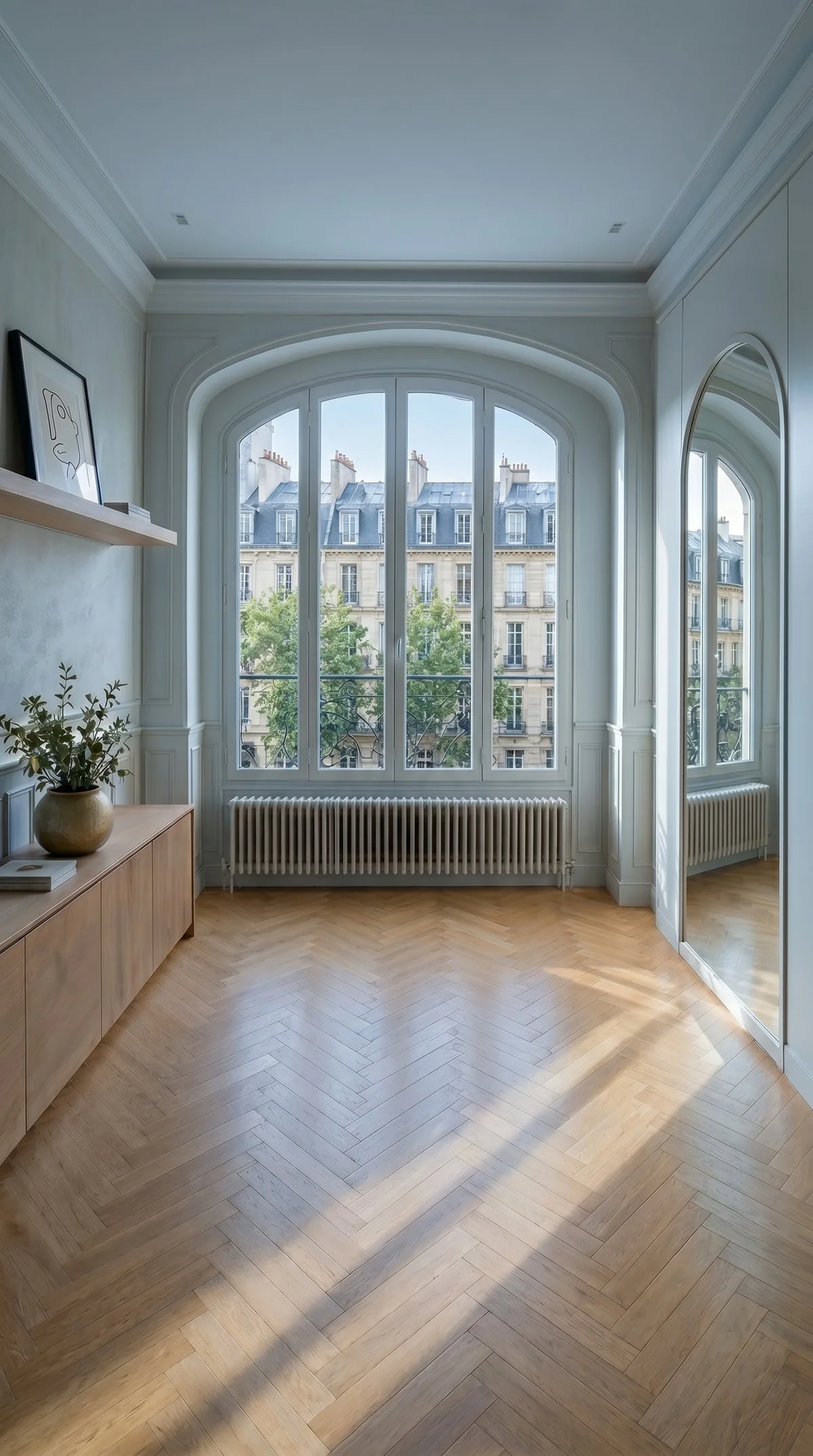 Rendu de conception : la pièce à 7h du matin, éclairée par la lumière naturelle